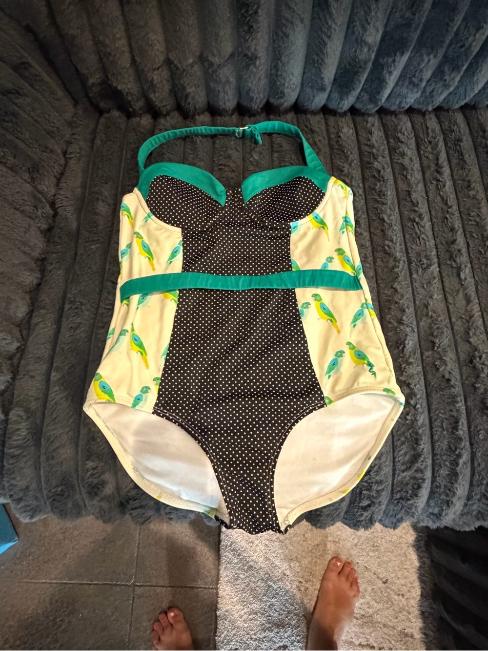 Womens Lime Ricki Green & Black Parrot Print One-Piece Swimsuit